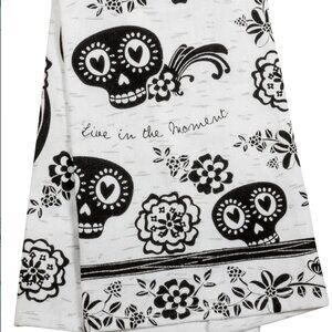 Boho Sugar Skull Tea Towel Set, Black & White Cotton Kitchen Hand Towel Home Dec